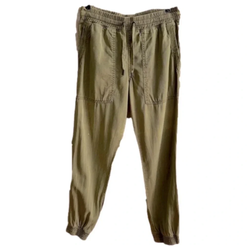 Zara Cargo Linen Jogger Cropped Pants with pockets in Olive Army Green XS